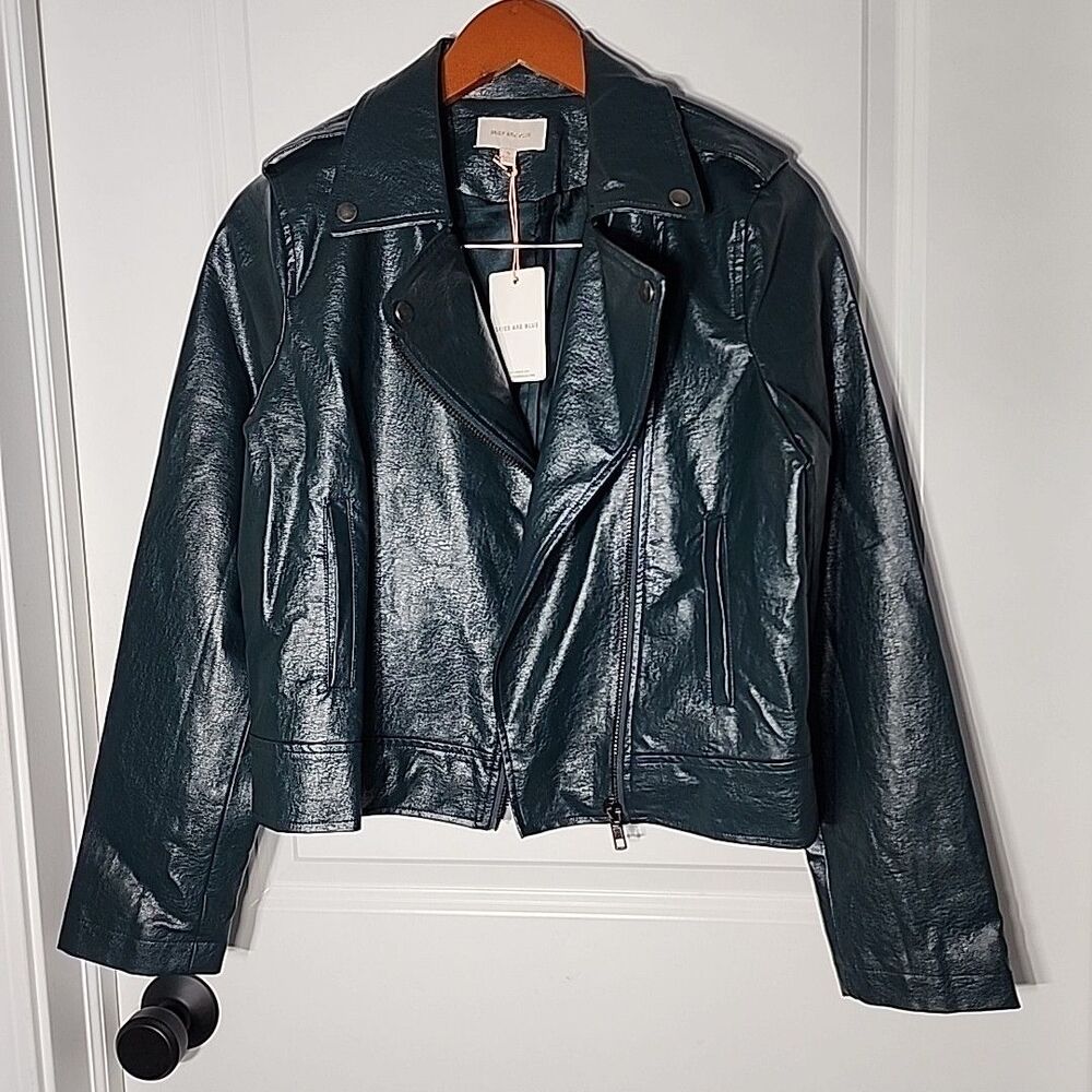 Antgropologie Skies Are Blue Moto Jacket Size M Green Vegan Leather  NWT